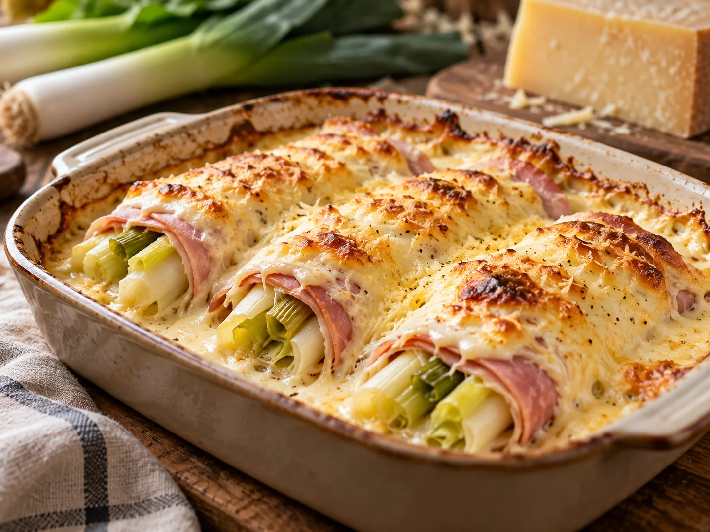 Poireaux au jambon gratinÃ©s