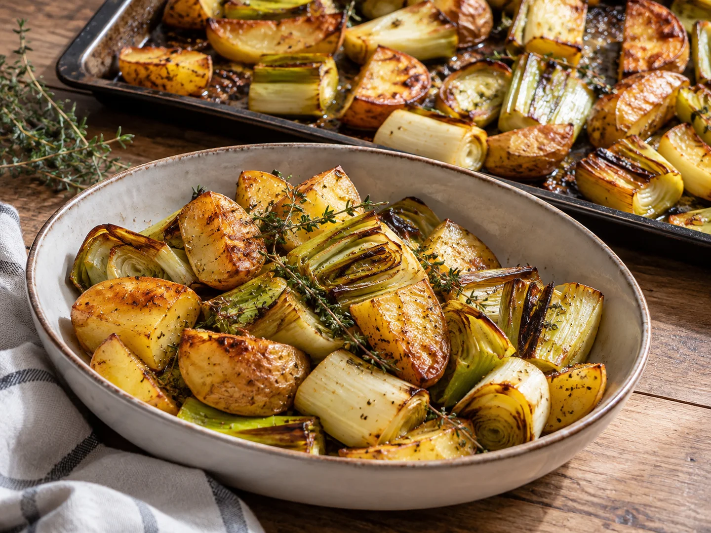 Poireaux et pommes de terre rÃ´tis