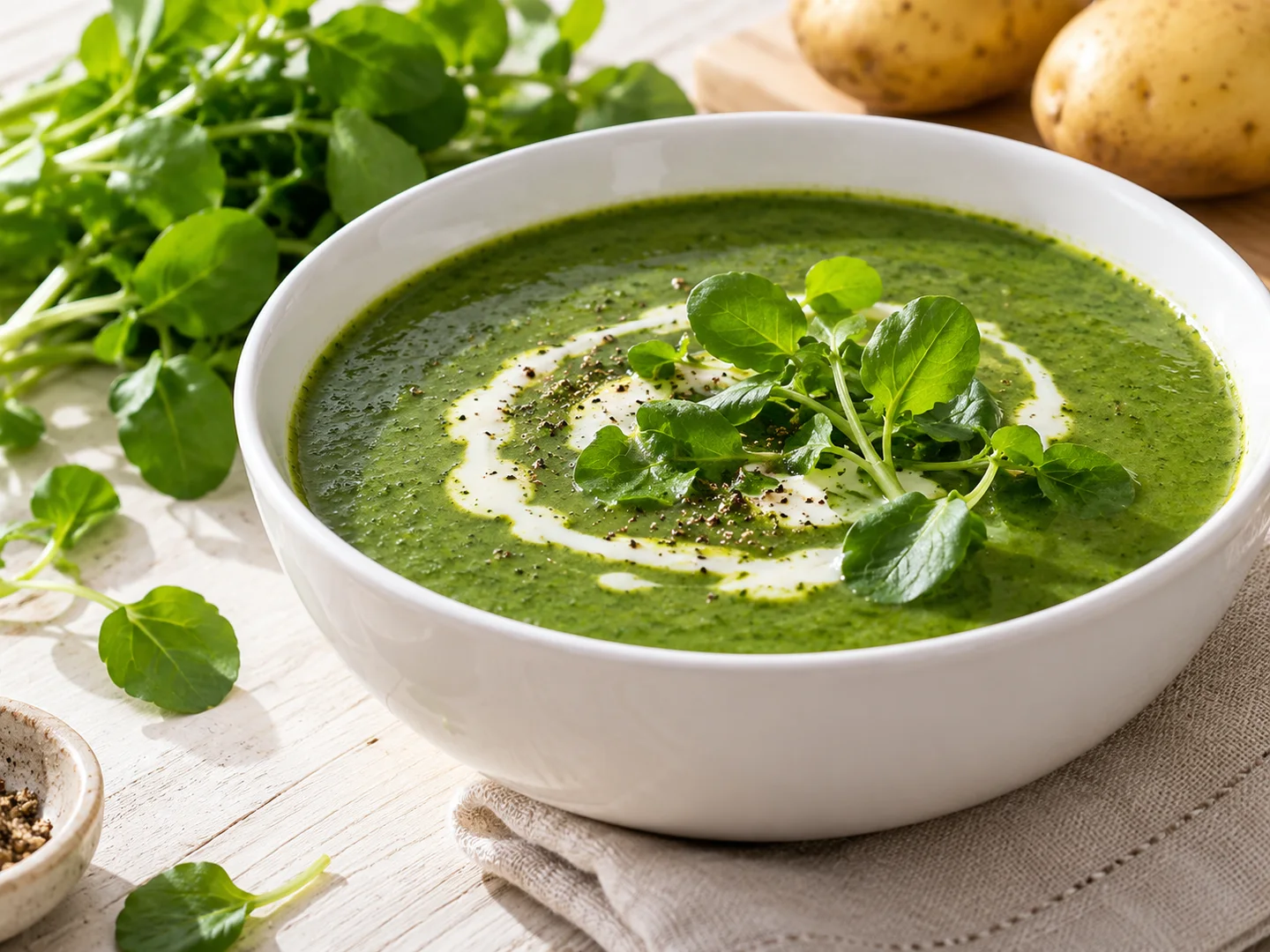 Potage vert de cresson et pommes de terre
