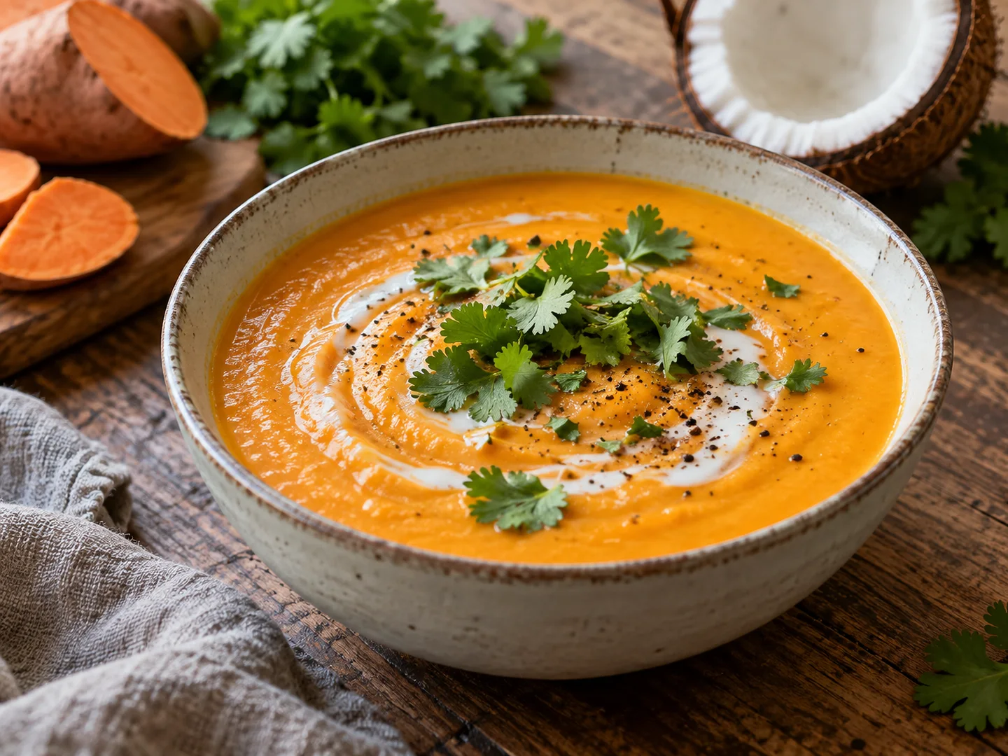 VeloutÃ© de patate douce Ã  la coriandre