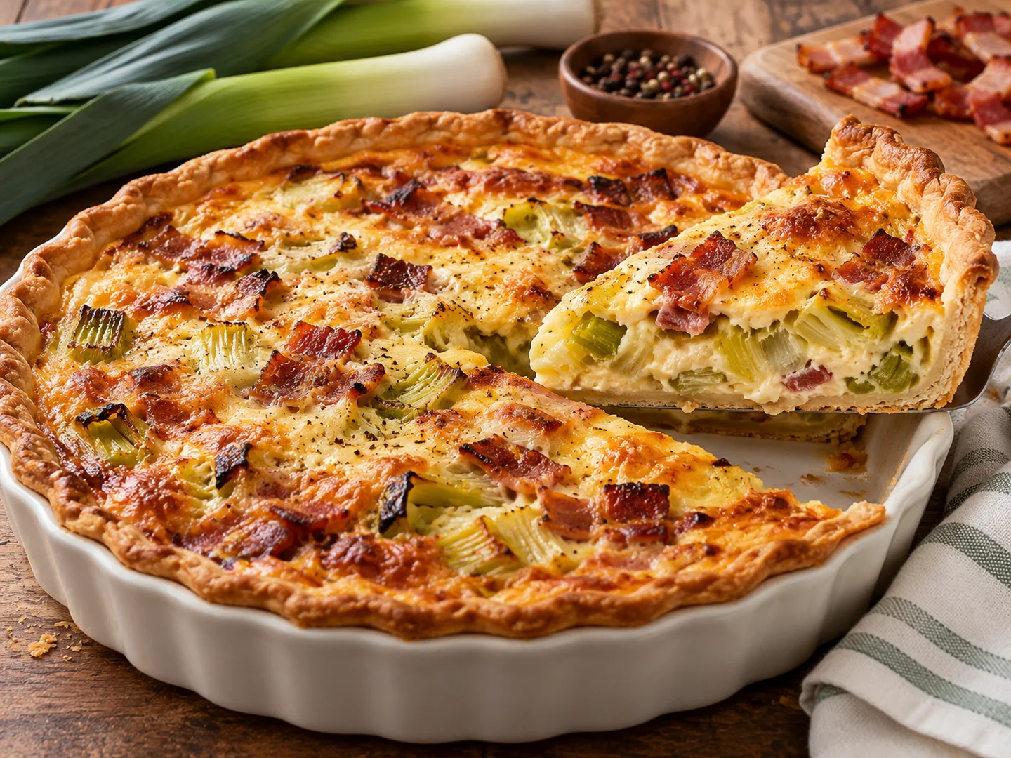 Quiche aux poireaux et bacon