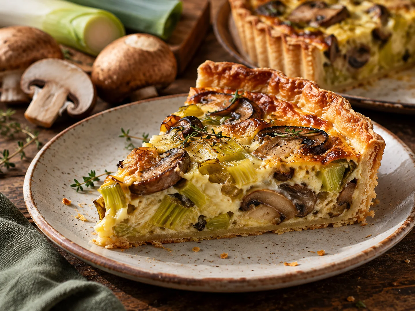 Quiche aux poireaux et champignons dorÃ©s