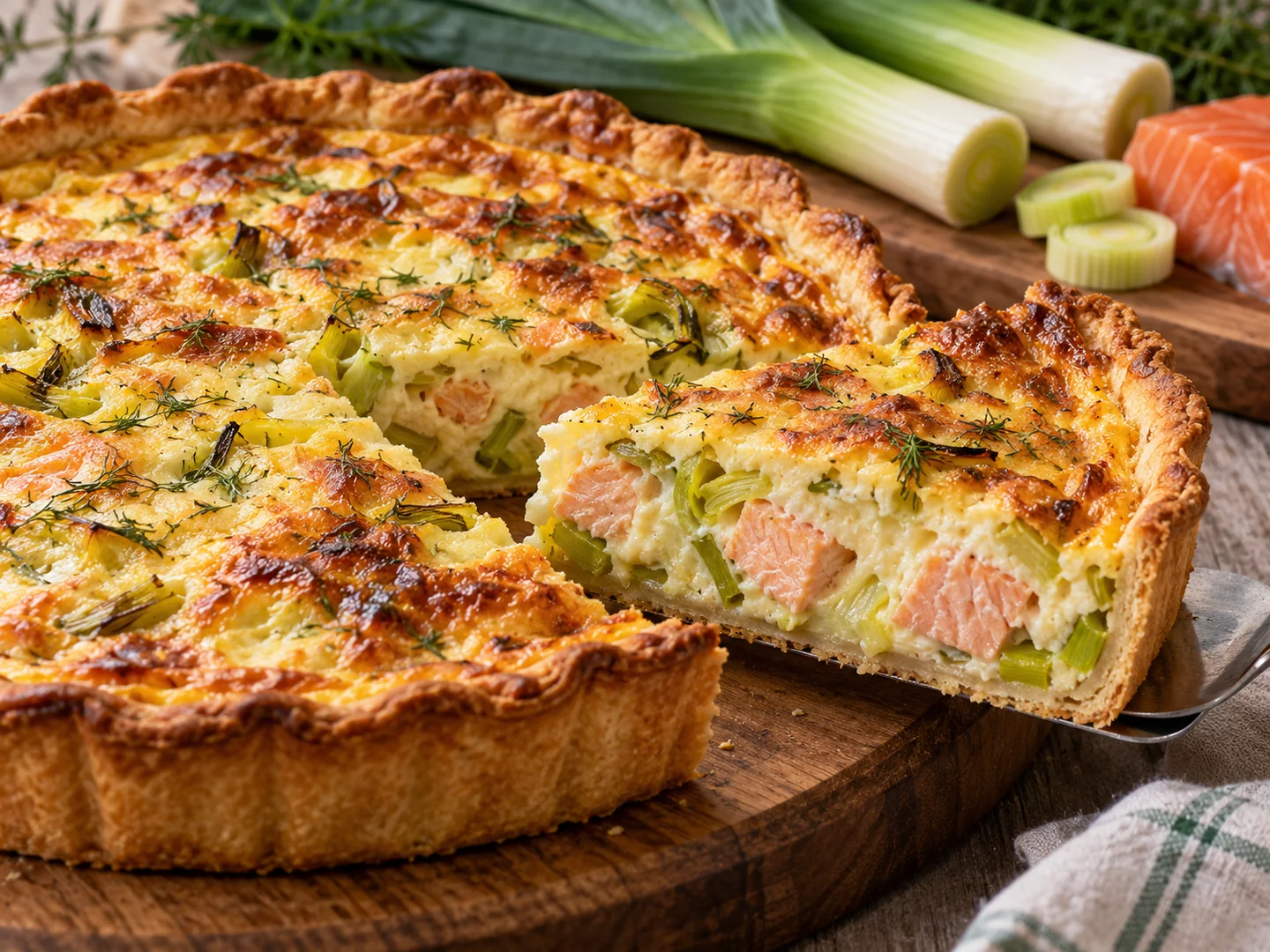 Quiche aux poireaux et saumon