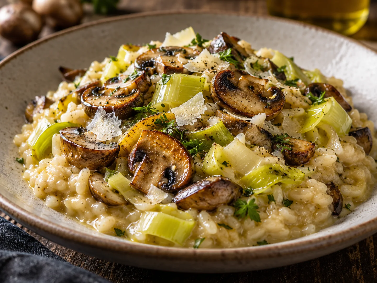 Risotto crÃ©meux aux poireaux et champignons