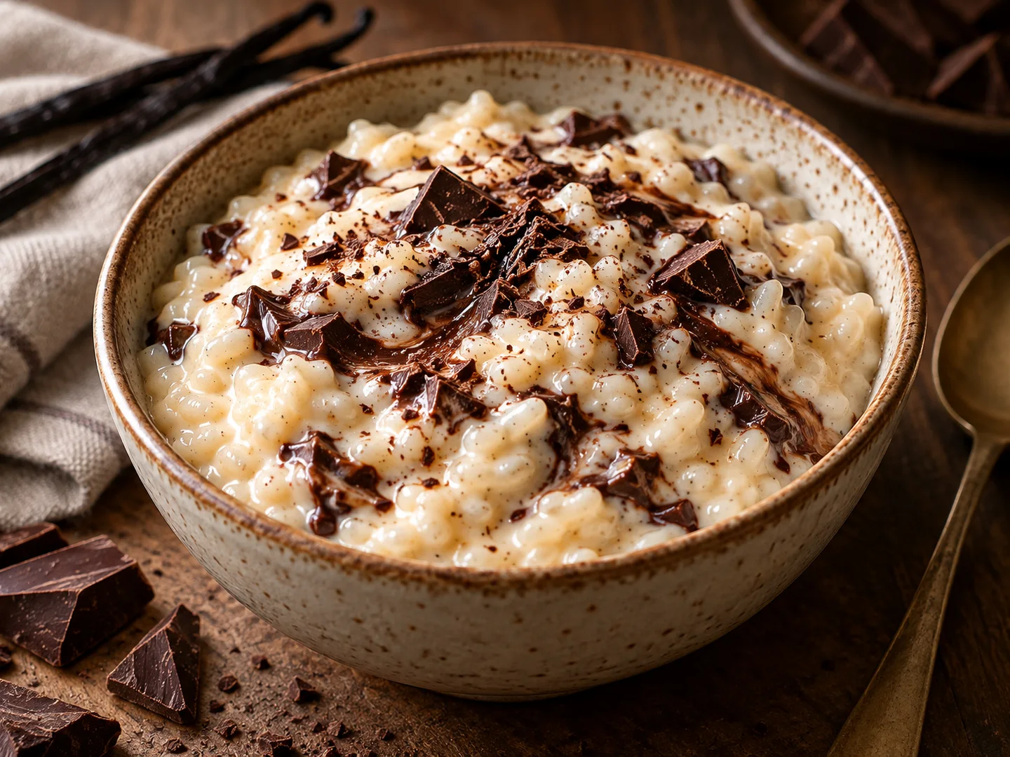 Riz au lait vanillÃ© marbrÃ© dâ€™Ã©clats de chocolat