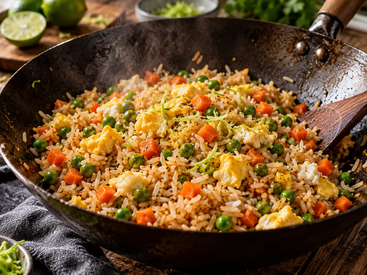 Riz sautÃ© au citron vert avec lÃ©gumes et Å“ufs