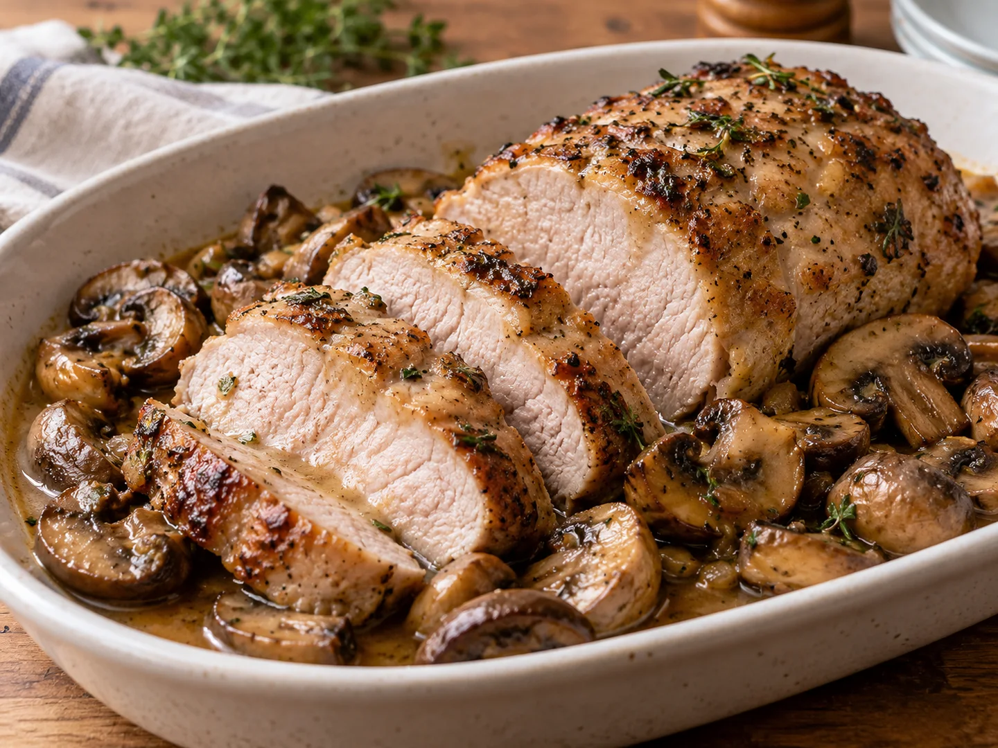 RÃ´ti de porc aux champignons dorÃ©s