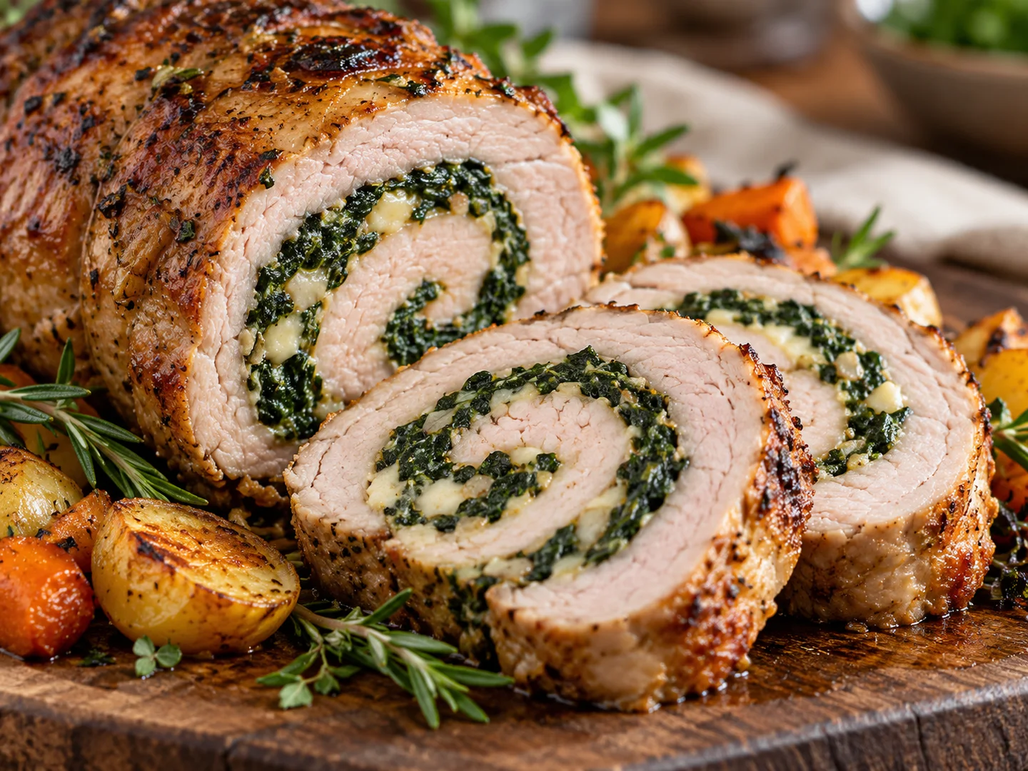 Tranches de rÃ´ti de porc farci aux Ã©pinards et fromage