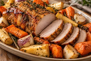 RÃ´ti de porc avec carottes panais et navets rÃ´tis