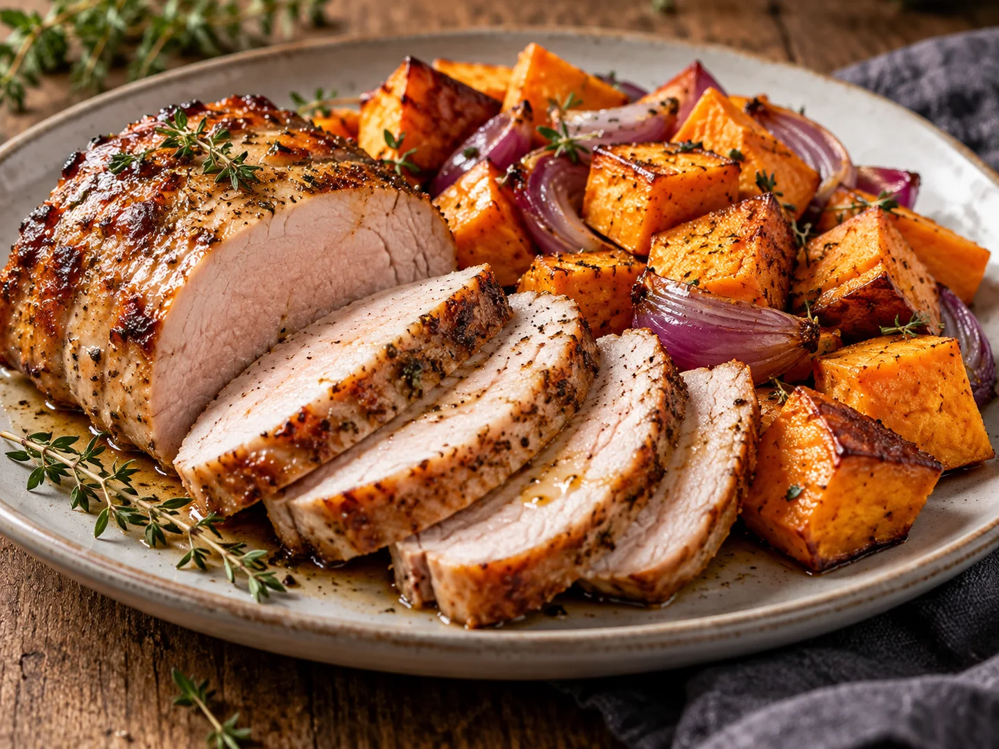 RÃ´ti de porc aux patates douces rÃ´ties