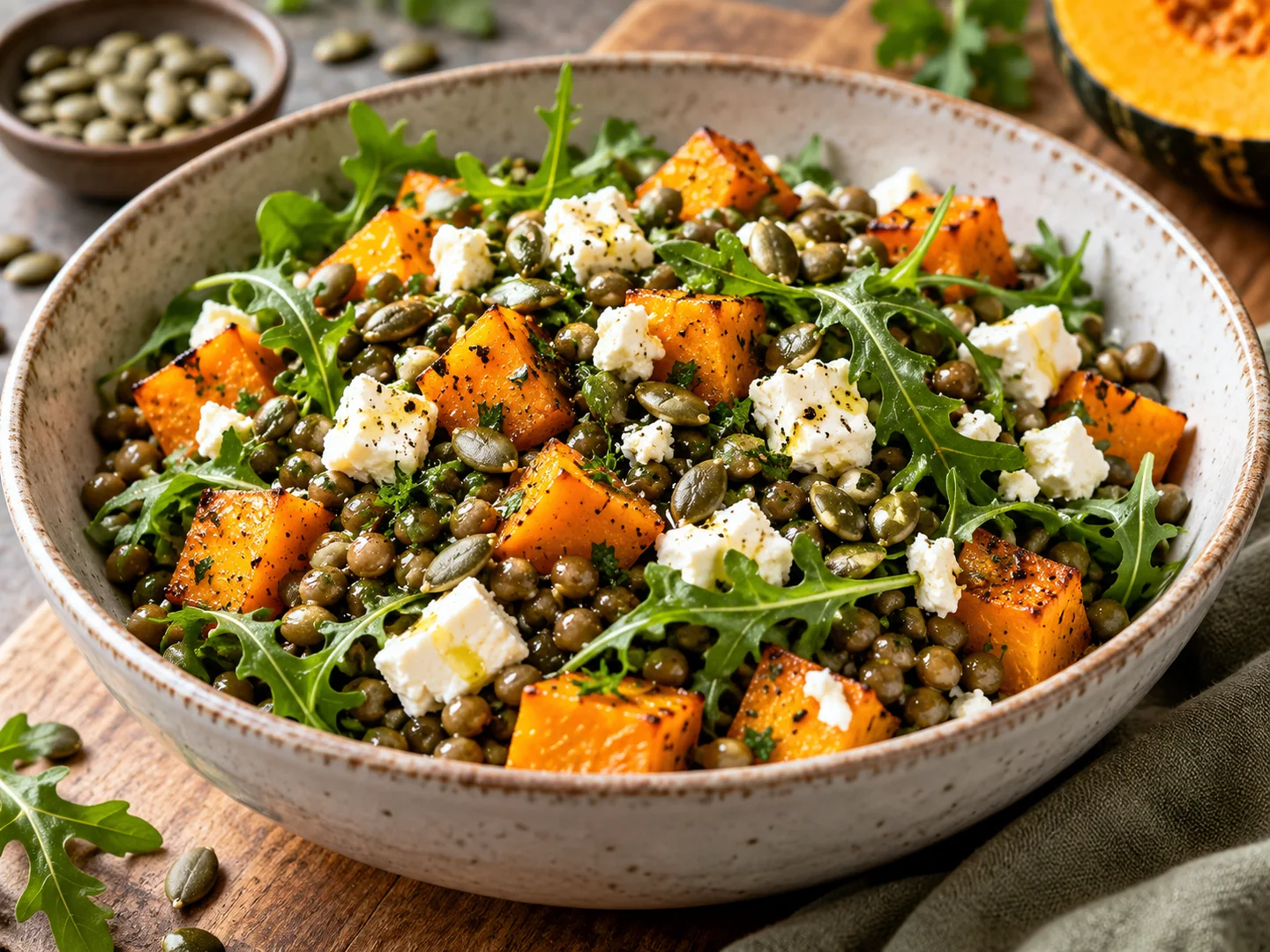 Salade de courge rÃ´tie, feta et lentilles