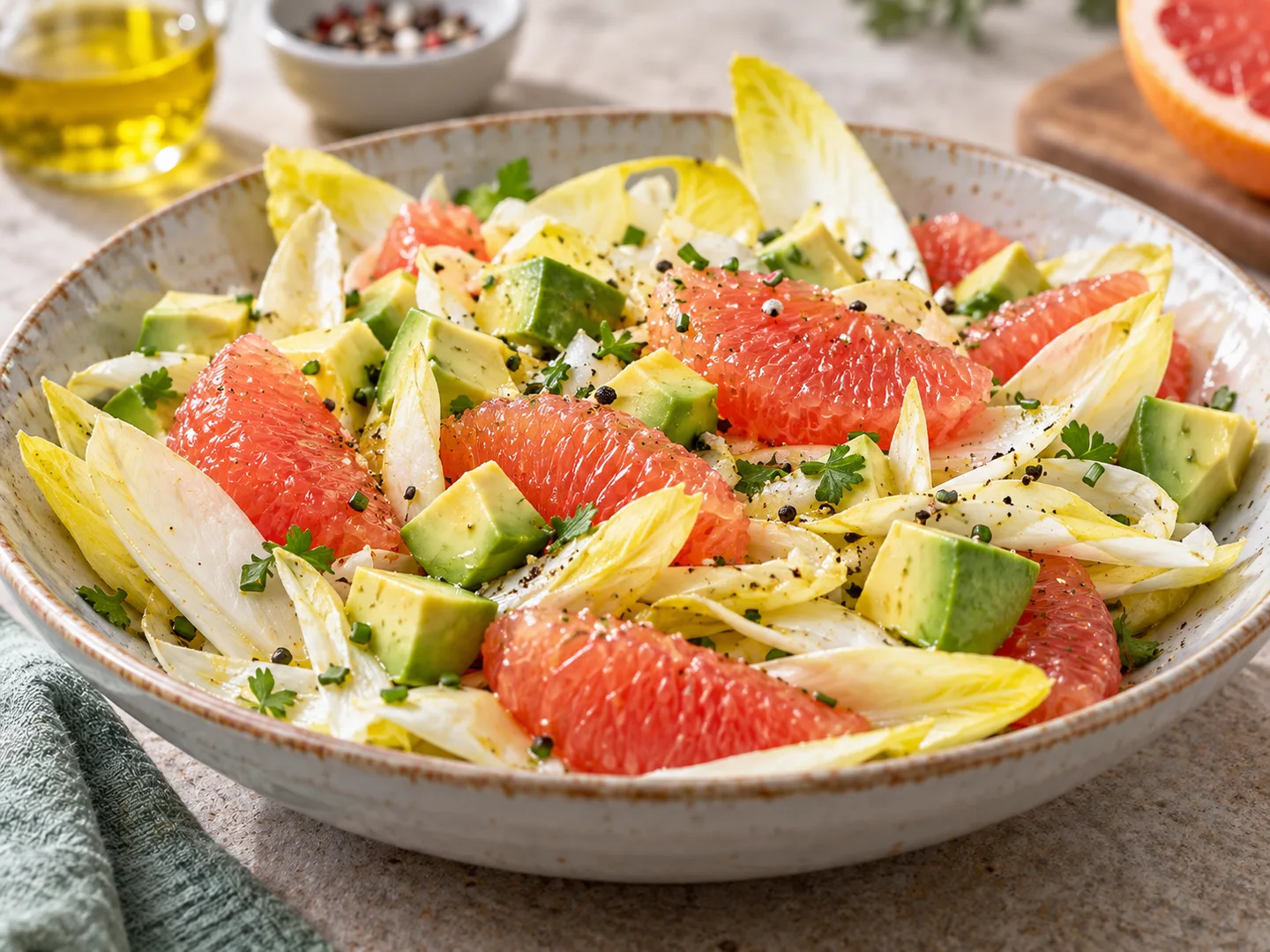 Salade dâ€™endives avec avocat et pamplemousse rose