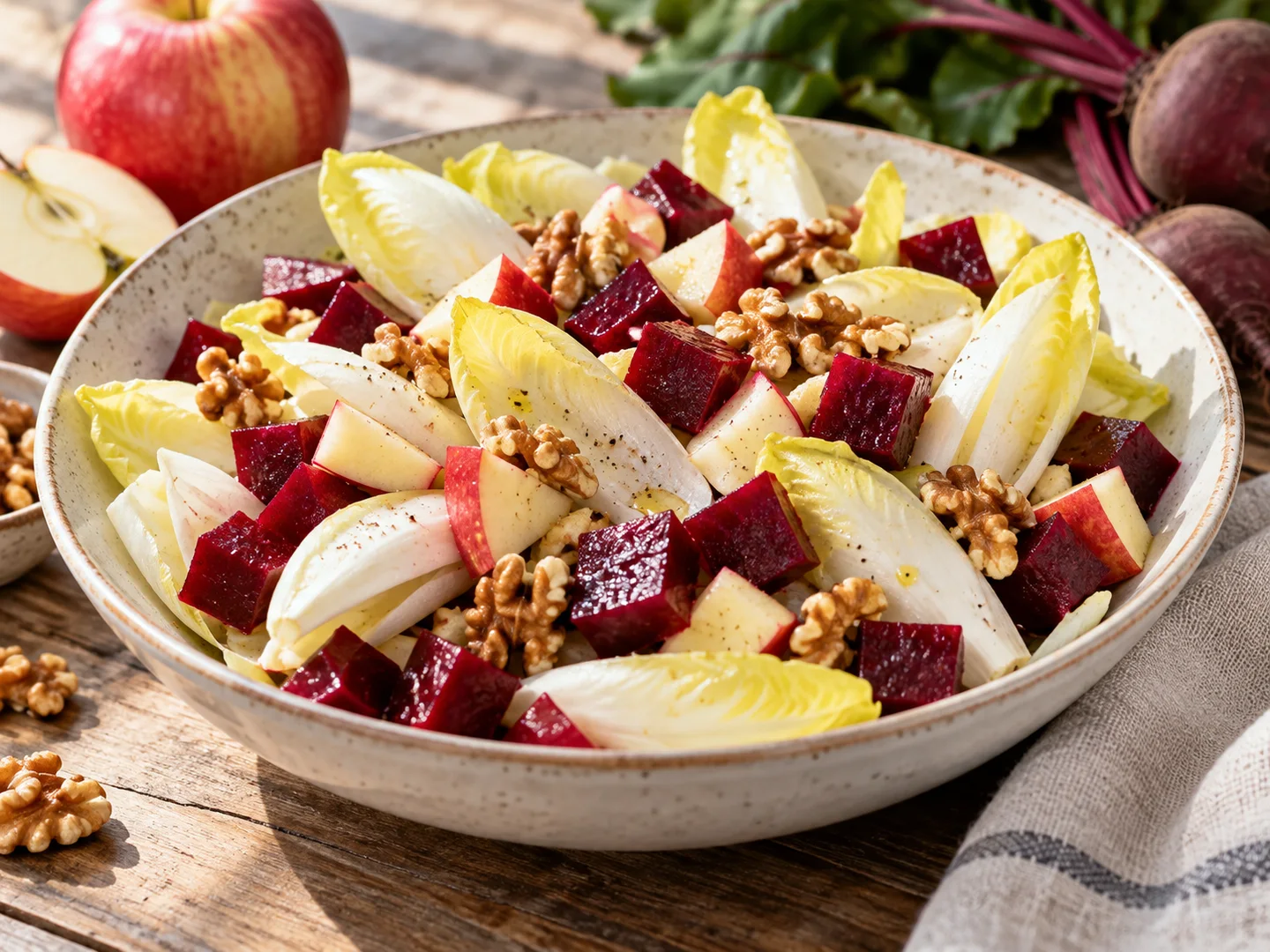Salade dâ€™endives, betteraves, pomme et noix