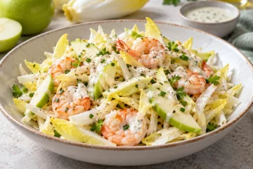 Salade dâ€™endives avec crevettes roses et bÃ¢tonnets de pomme