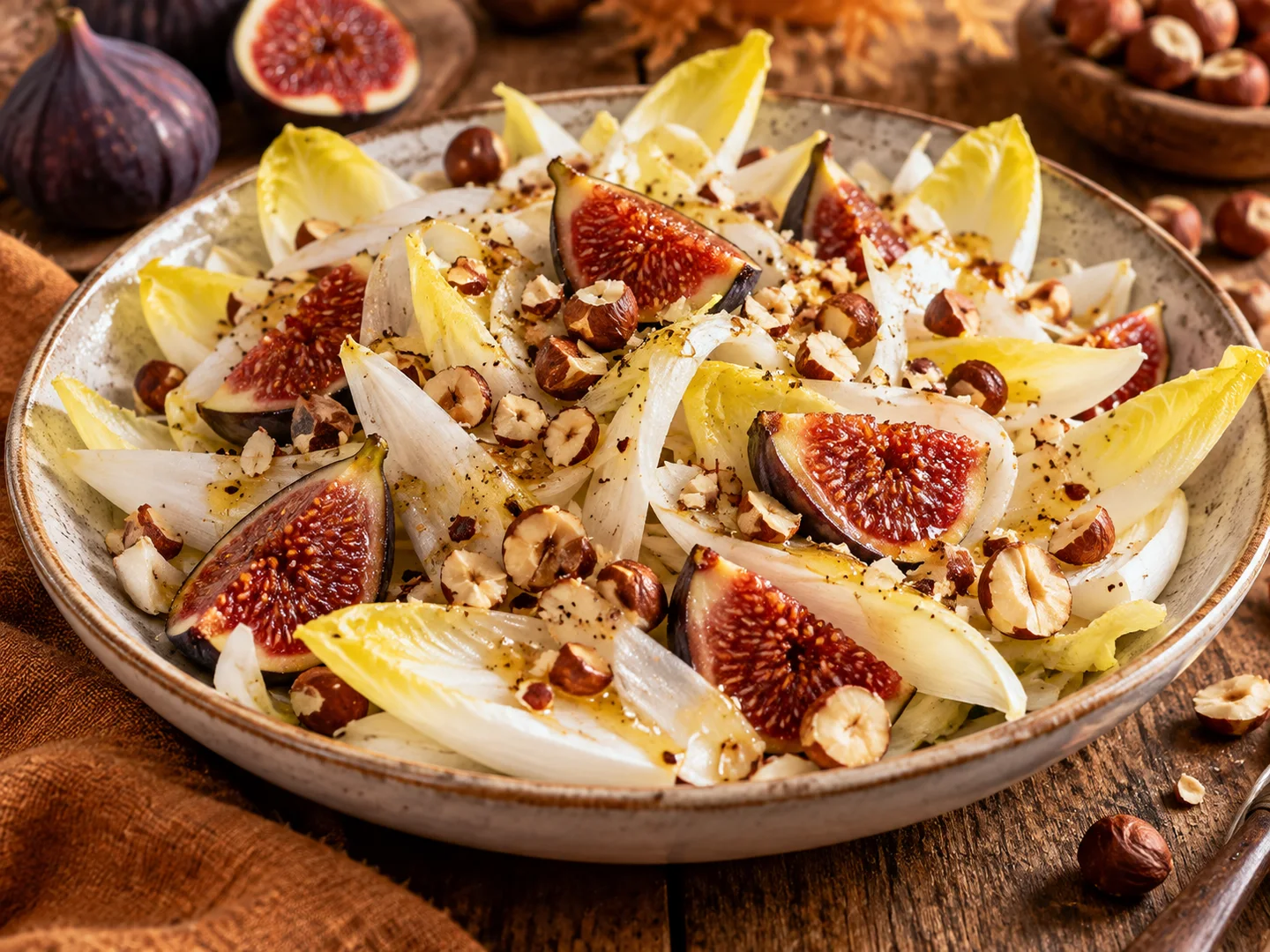 Salade dâ€™endives, figues, chÃ¨vre et noisettes