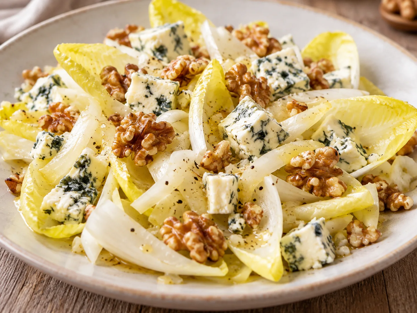 Salade dâ€™endives, roquefort, poire et noix