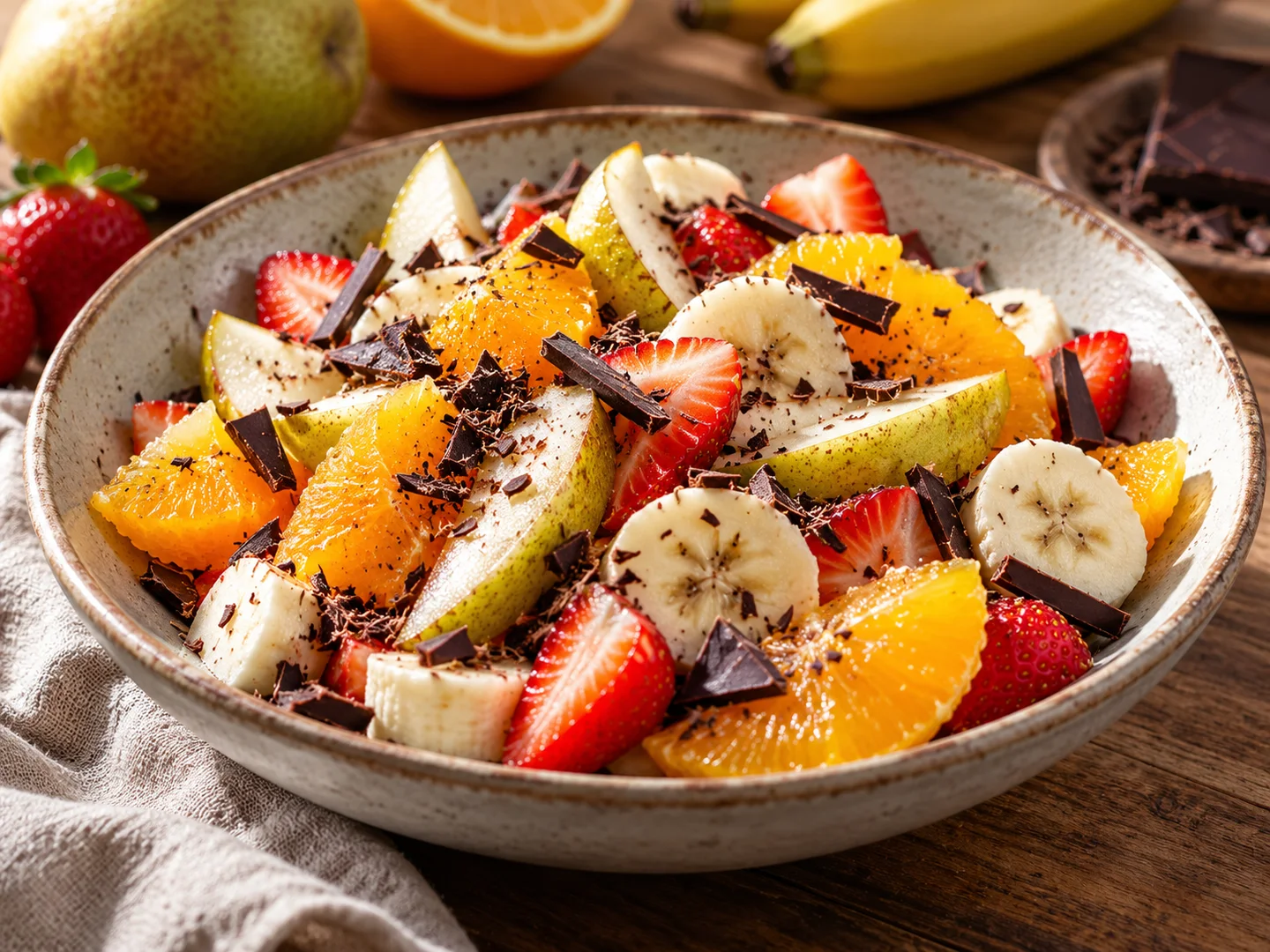 Salade de fruits frais avec Ã©clats de chocolat noir
