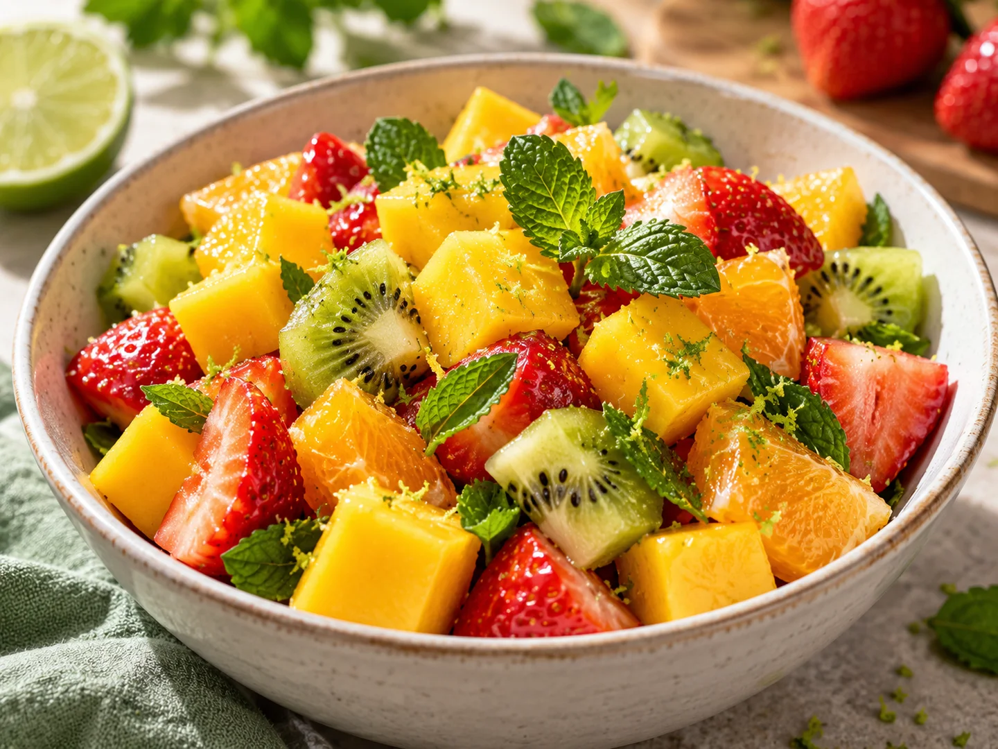 Salade de fruits frais au citron vert et menthe