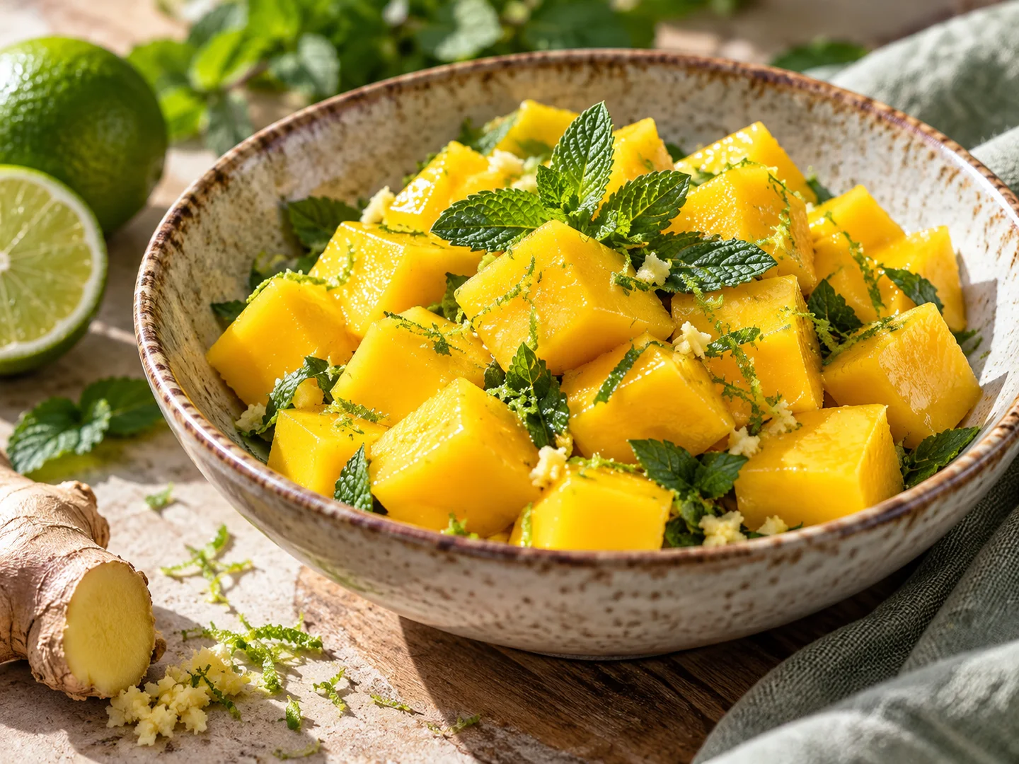 Salade de mangue au citron vert et gingembre