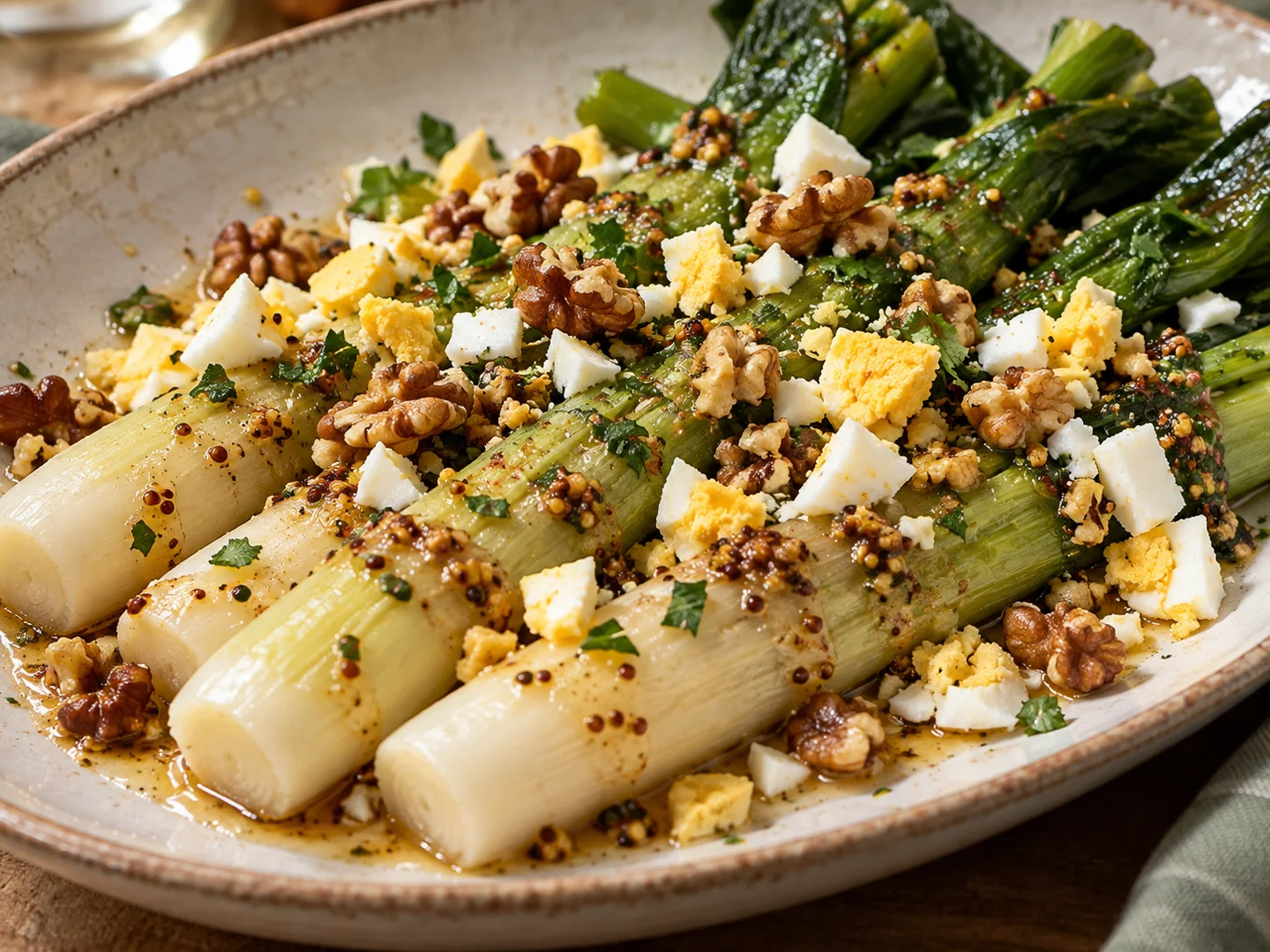 Salade tiÃ¨de de poireaux et noix