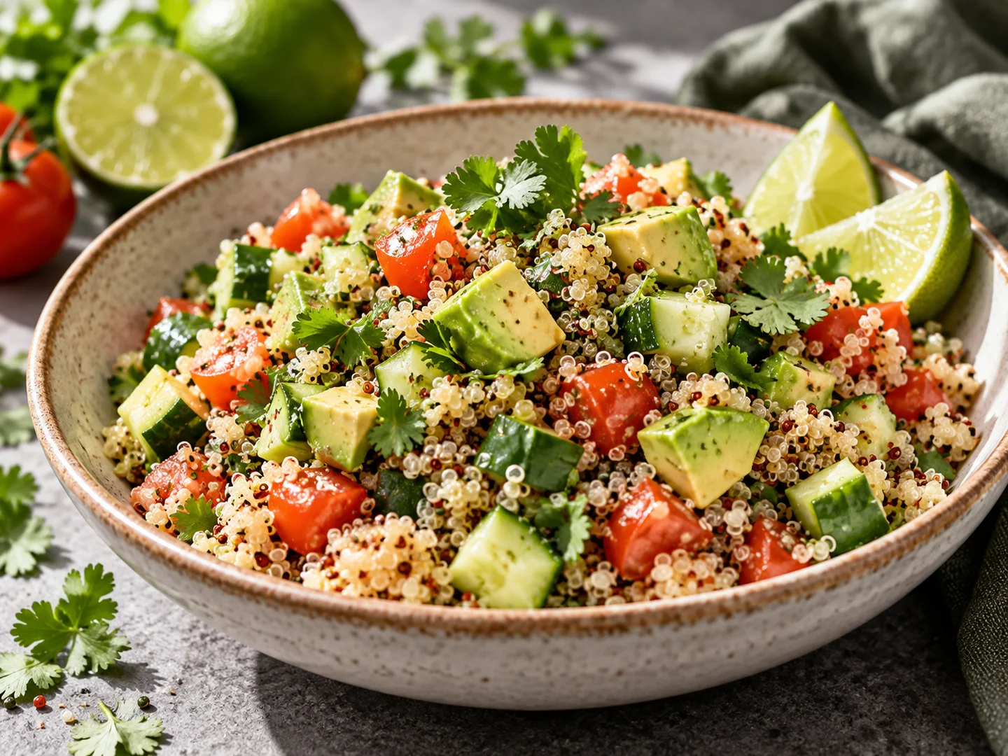 Salade de quinoa, lÃ©gumes et citron vert