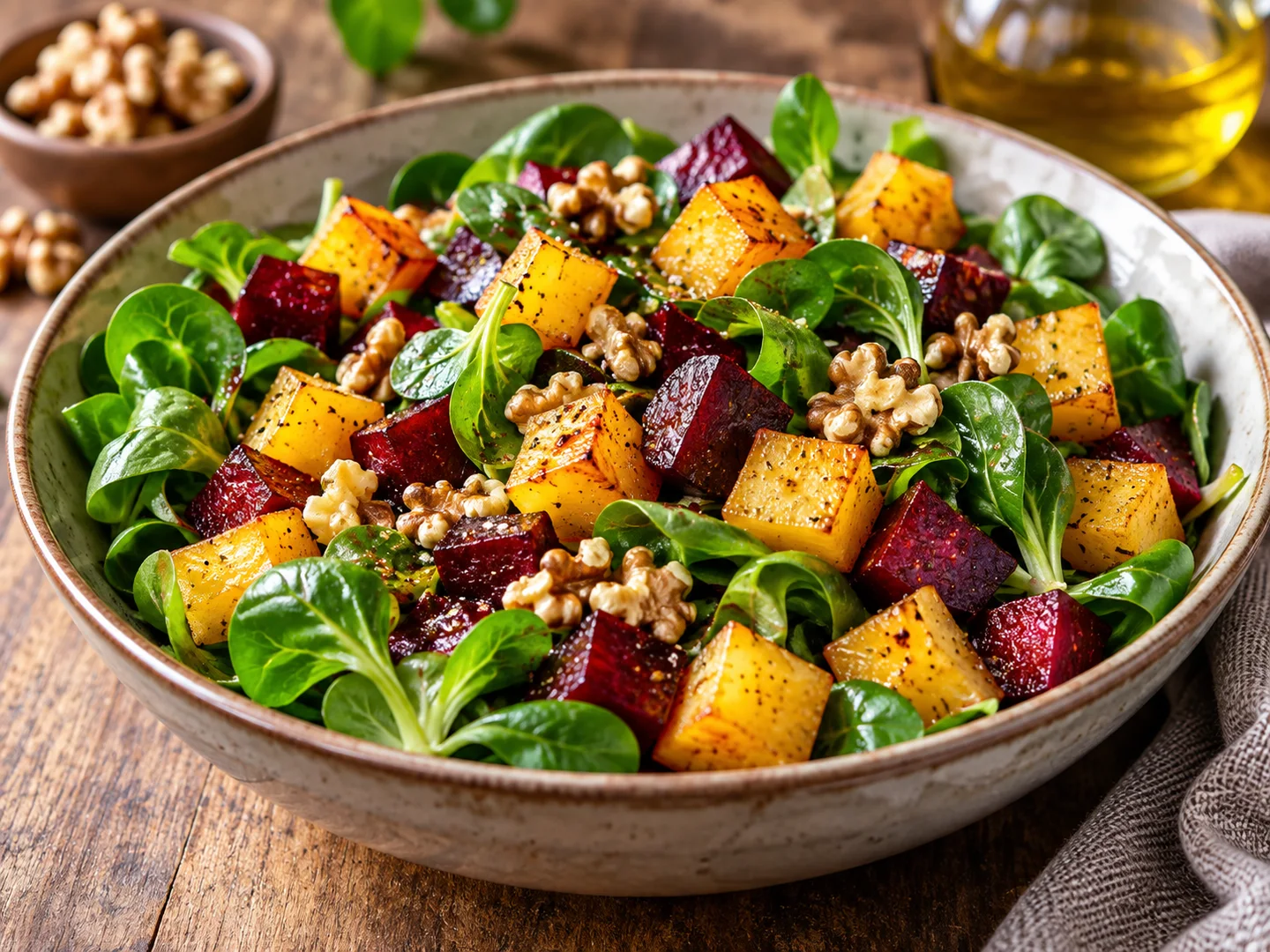 Salade de rutabaga rÃ´ti, betterave et mÃ¢che