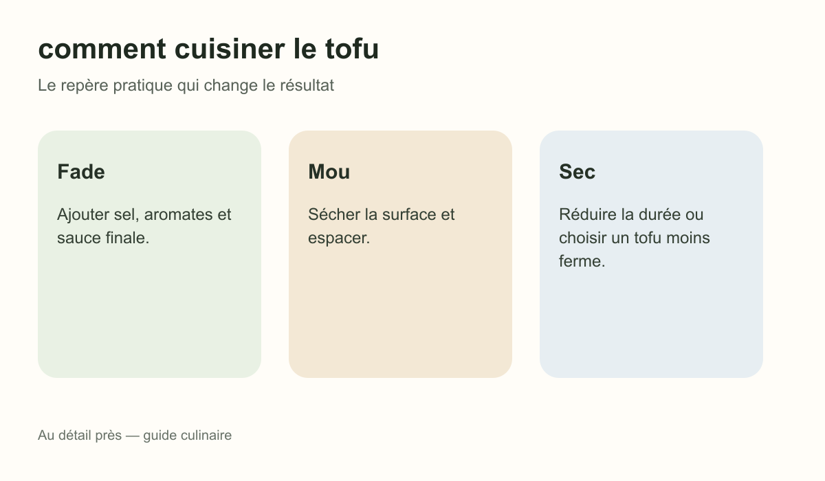 Schéma pratique : Fade, Mou et Sec pour comment cuisiner le tofu