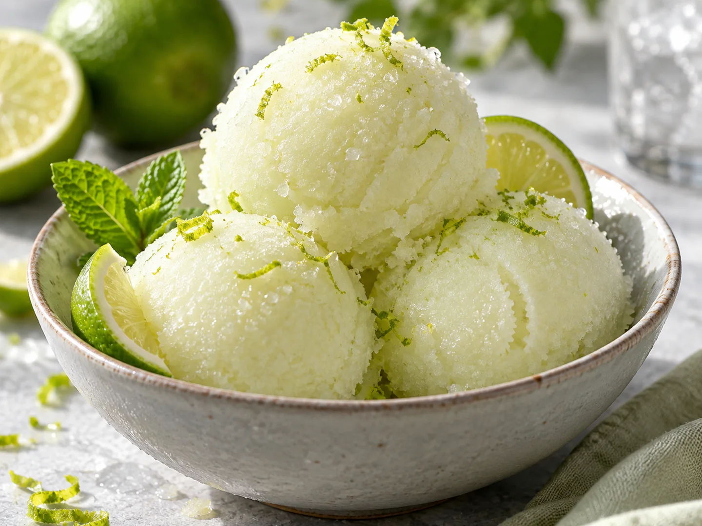 Boules de sorbet vert pÃ¢le au citron vert