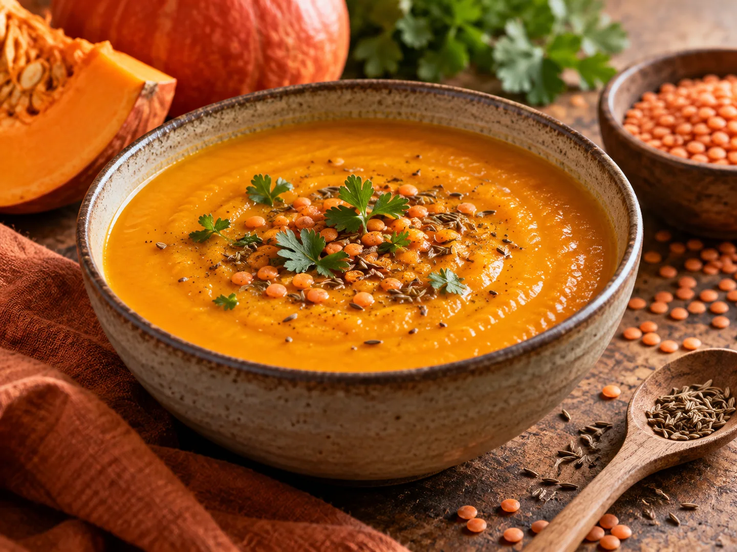 Soupe de potimarron aux lentilles corail