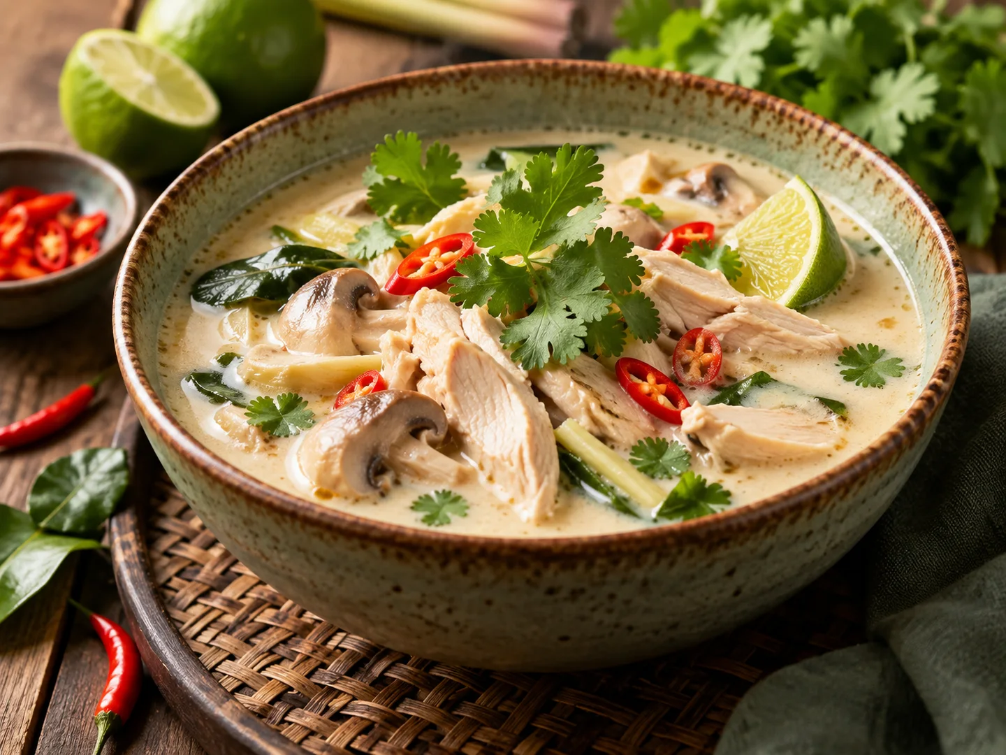 Soupe thaÃ¯e au poulet, coco et citron vert