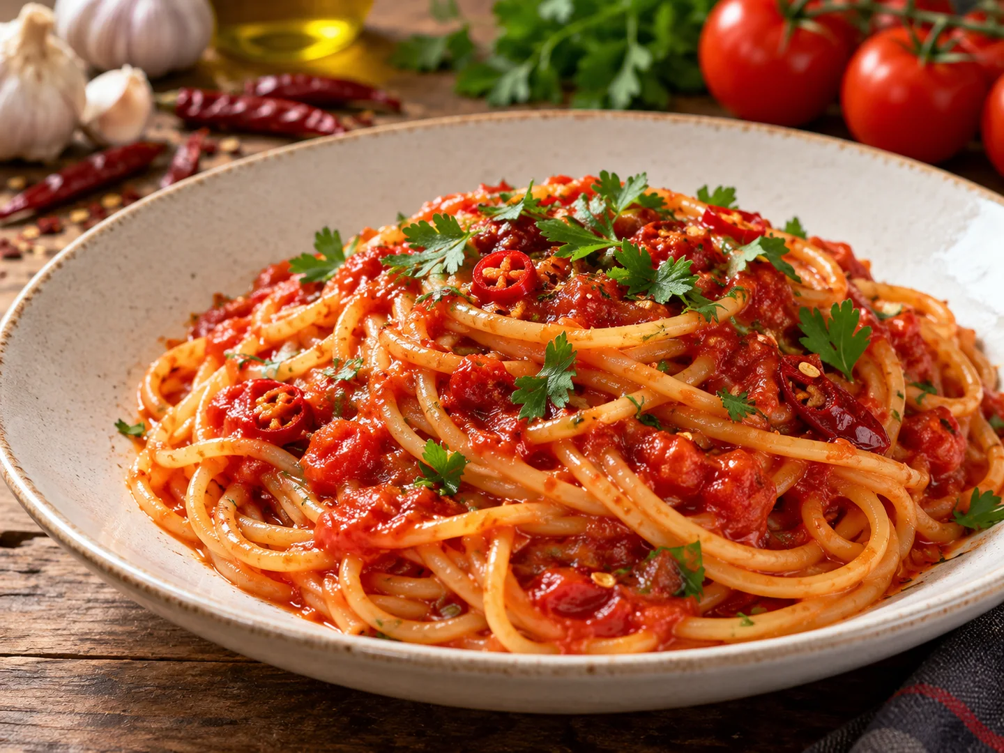 Spaghetti Ã  la sauce tomate pimentÃ©e arrabbiata