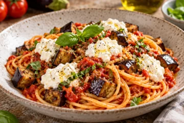 Spaghetti aux aubergines rÃ´ties et ricotta