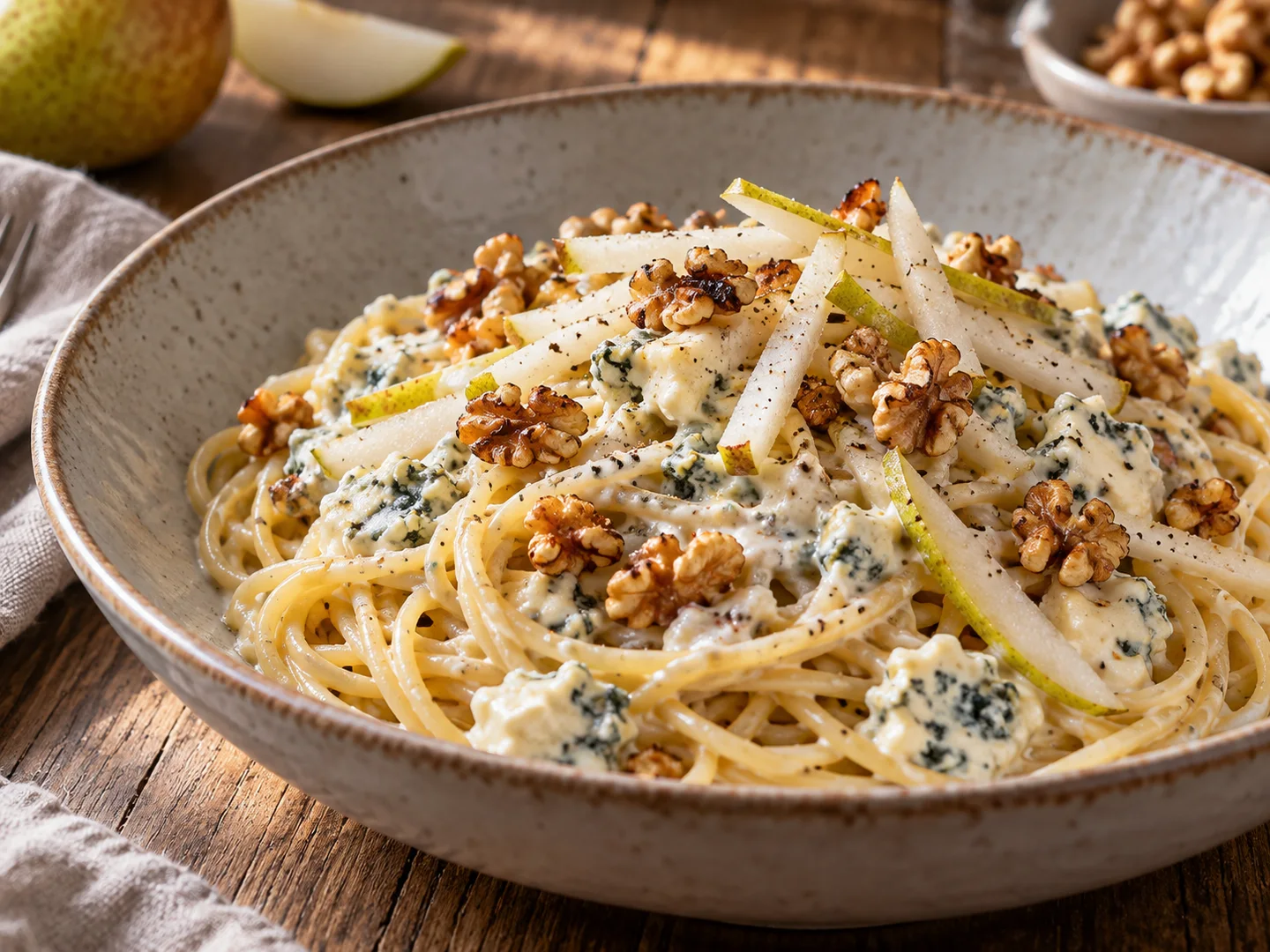 Spaghetti au roquefort et aux noix