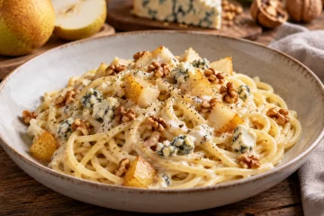 Spaghetti au fromage bleu avec poires et noix