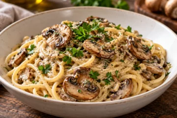 Spaghetti aux champignons dorÃ©s et crÃ¨me