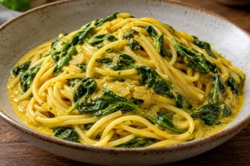 Spaghetti au curry coco avec Ã©pinards