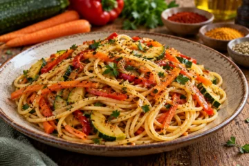Spaghetti aux lÃ©gumes colorÃ©s et Ã©pices douces