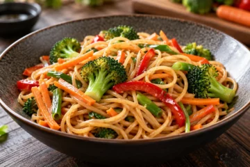 Spaghetti aux légumes croquants et sauce soja