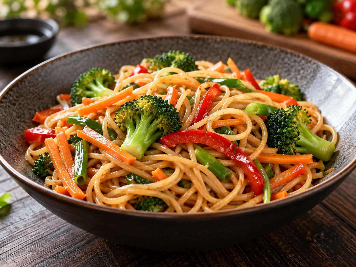 Spaghetti aux lÃ©gumes croquants et sauce soja