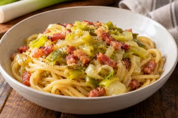 Spaghetti aux poireaux fondants et lardons dorÃ©s