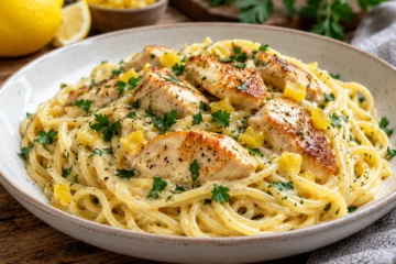 Spaghetti au poulet avec citron confit et persil