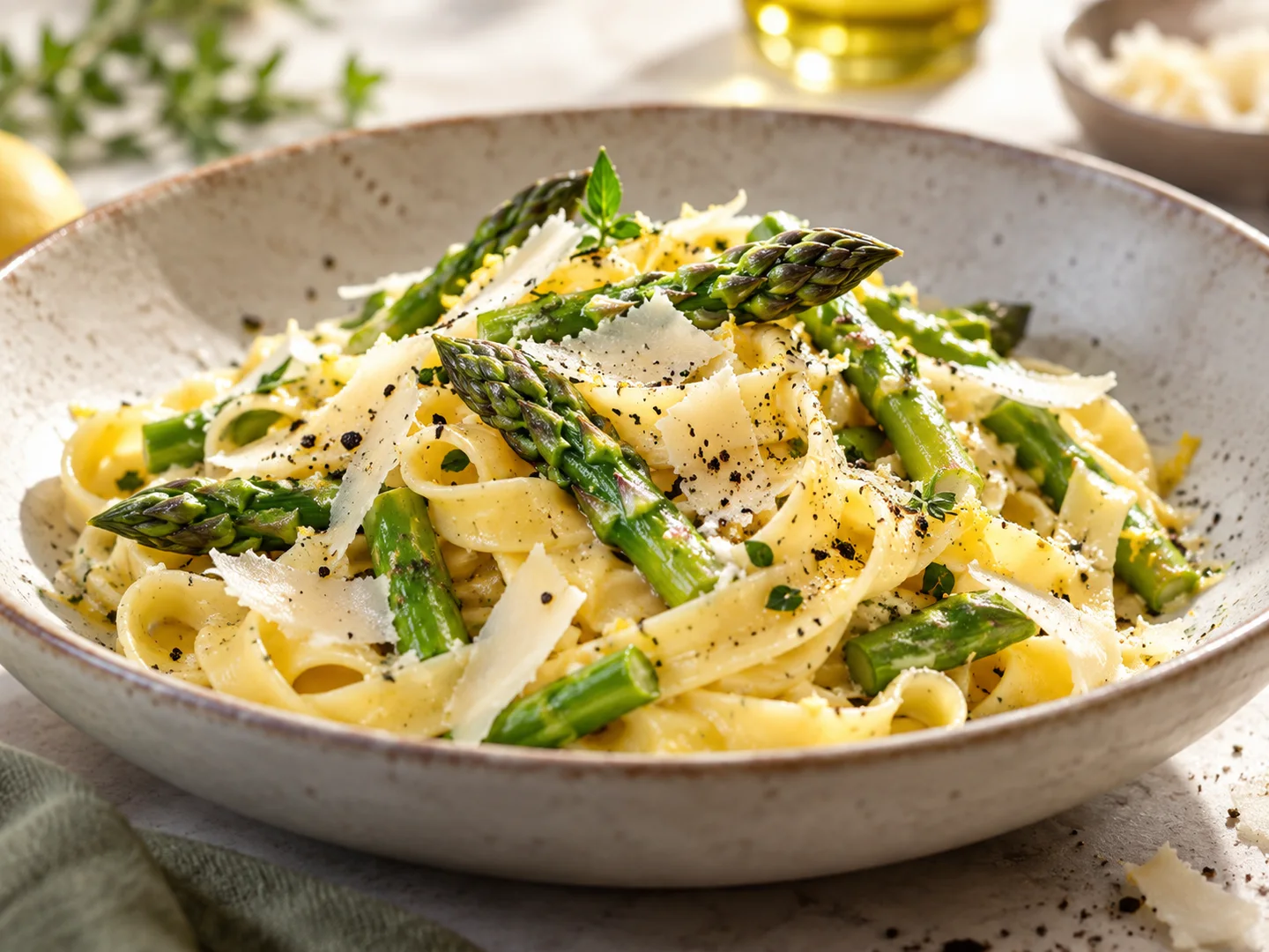 Tagliatelles aux asperges vertes et parmesan