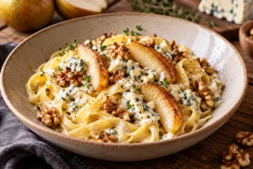 Tagliatelles au fromage bleu et poires