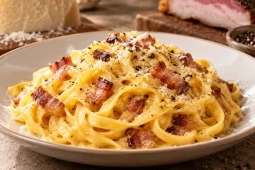 Tagliatelles carbonara crÃ©meuses avec guanciale et pecorino