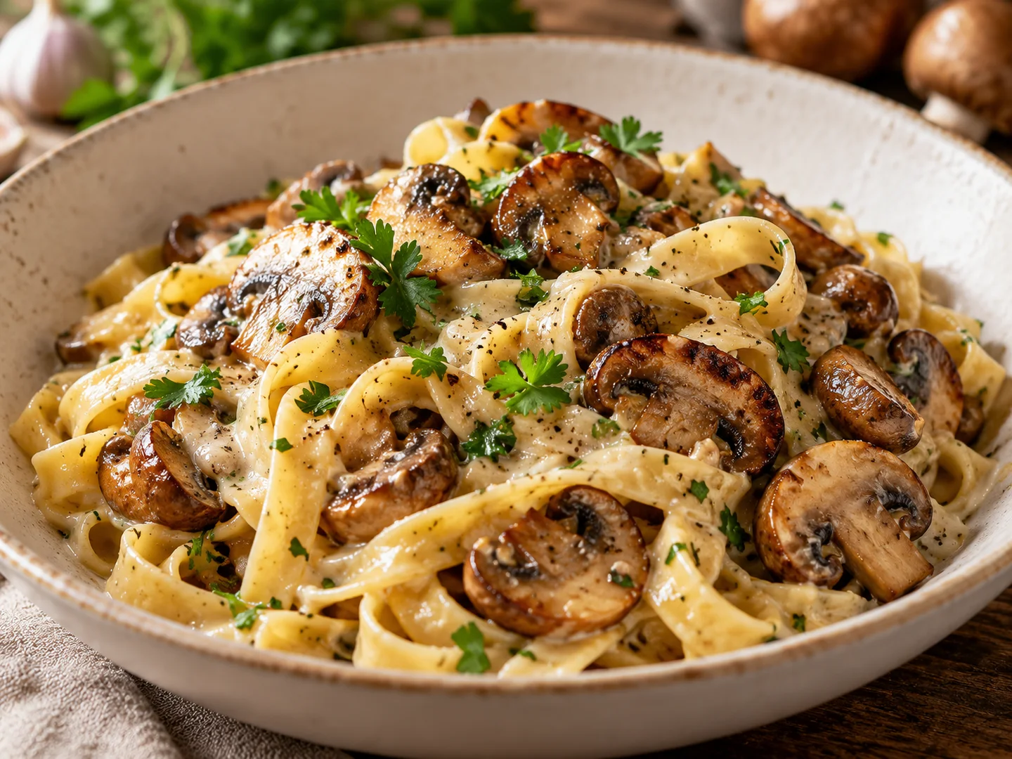 Tagliatelles aux champignons et crÃ¨me dâ€™ail