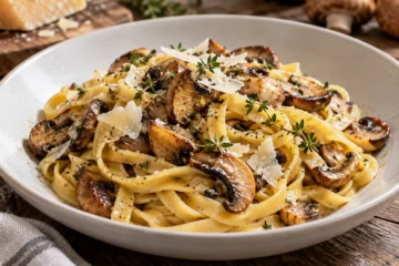 Tagliatelles aux champignons, parmesan et thym