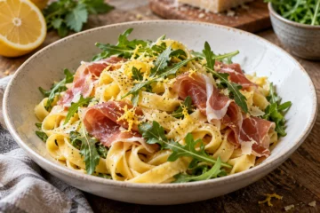 Tagliatelles au jambon cru, roquette et citron