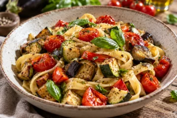 Tagliatelles aux lÃ©gumes rÃ´tis et basilic