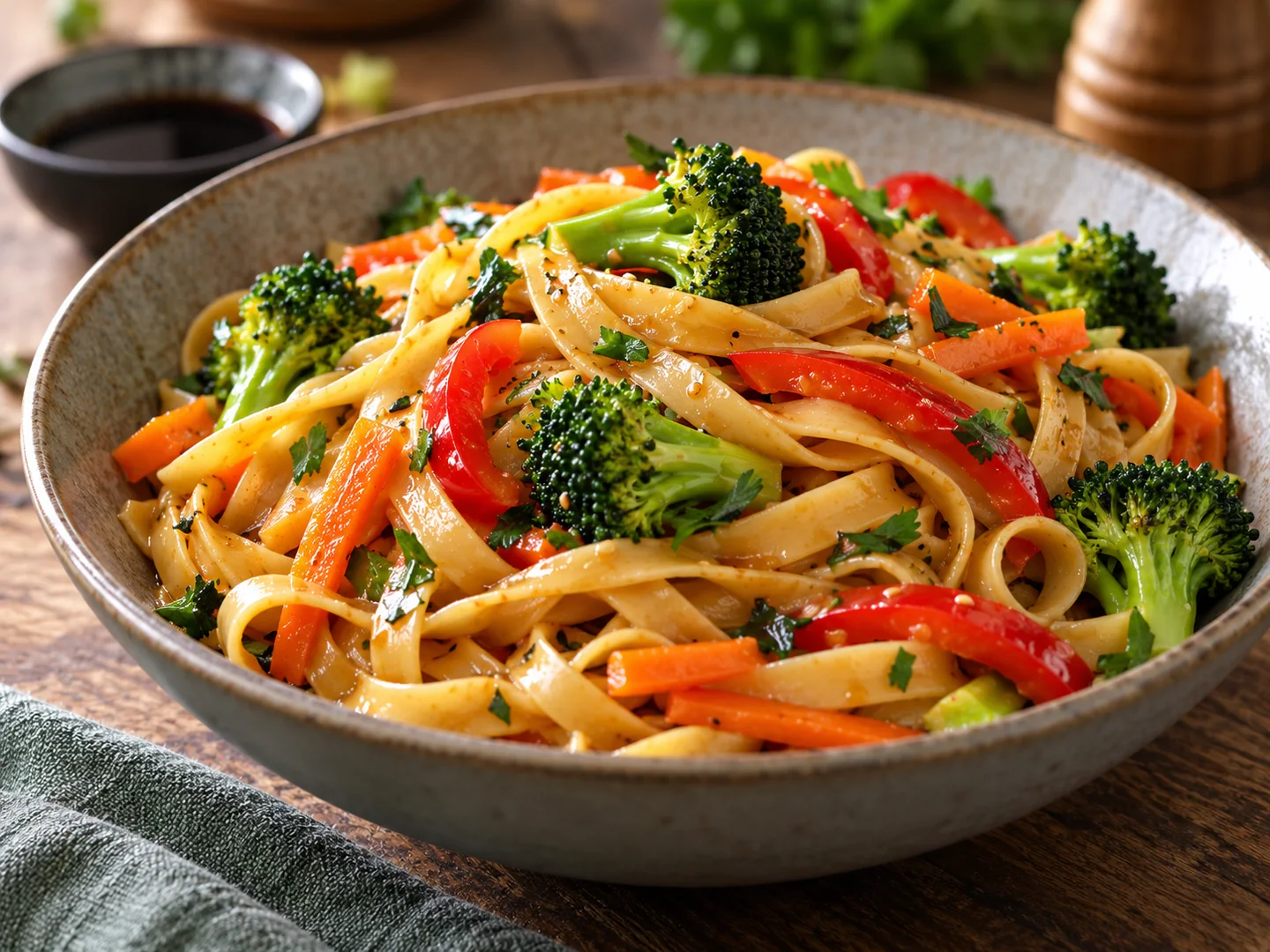 Tagliatelles aux lÃ©gumes croquants et sauce soja