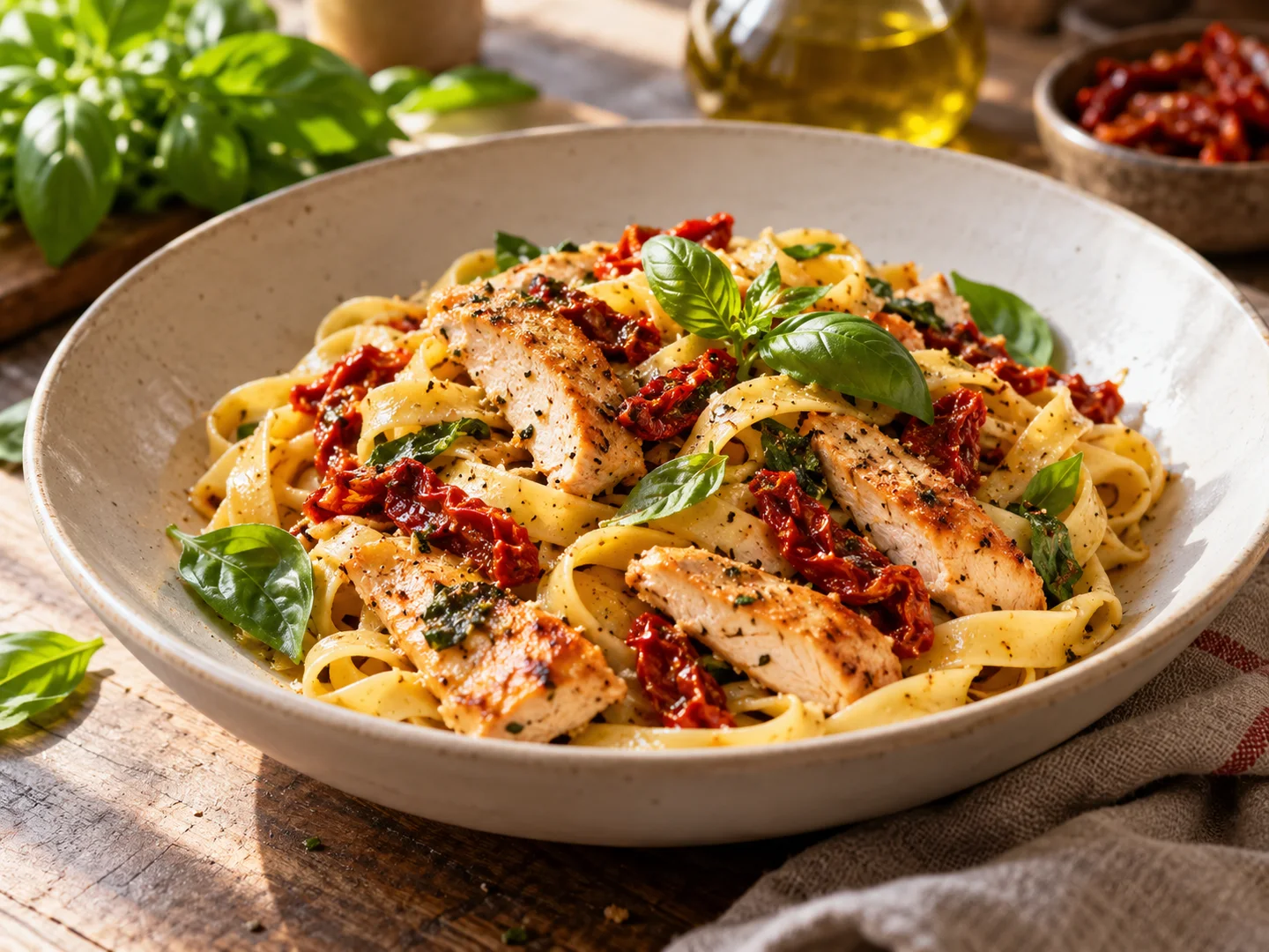Tagliatelles au poulet et tomates sÃ©chÃ©es